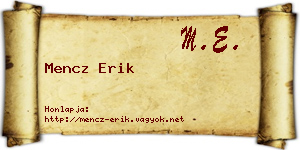 Mencz Erik névjegykártya